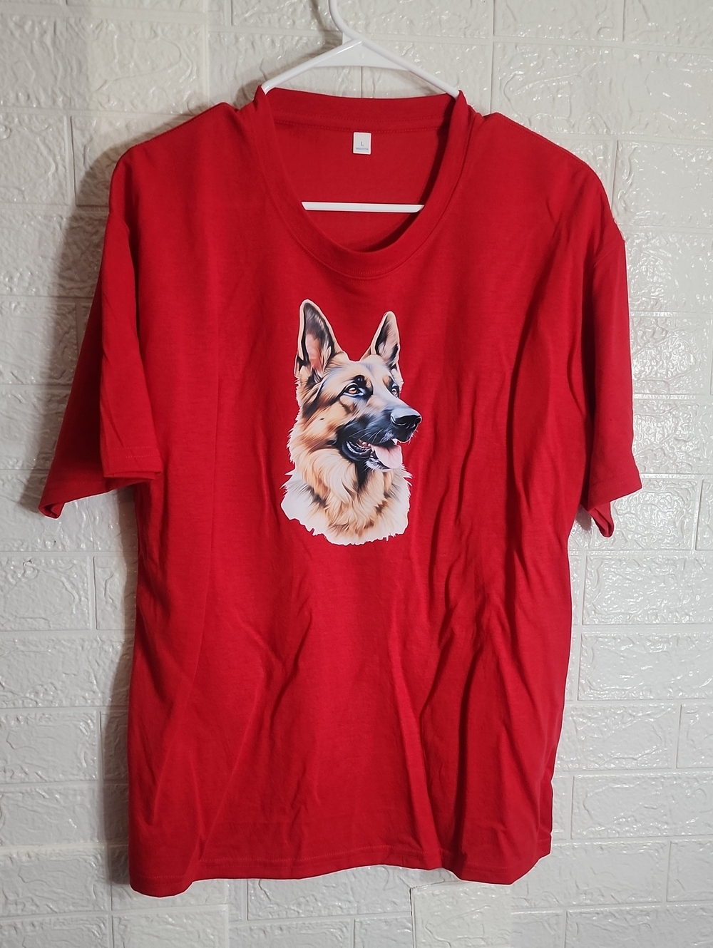Red Short Sleeve Tee with German Shepherd Graphic